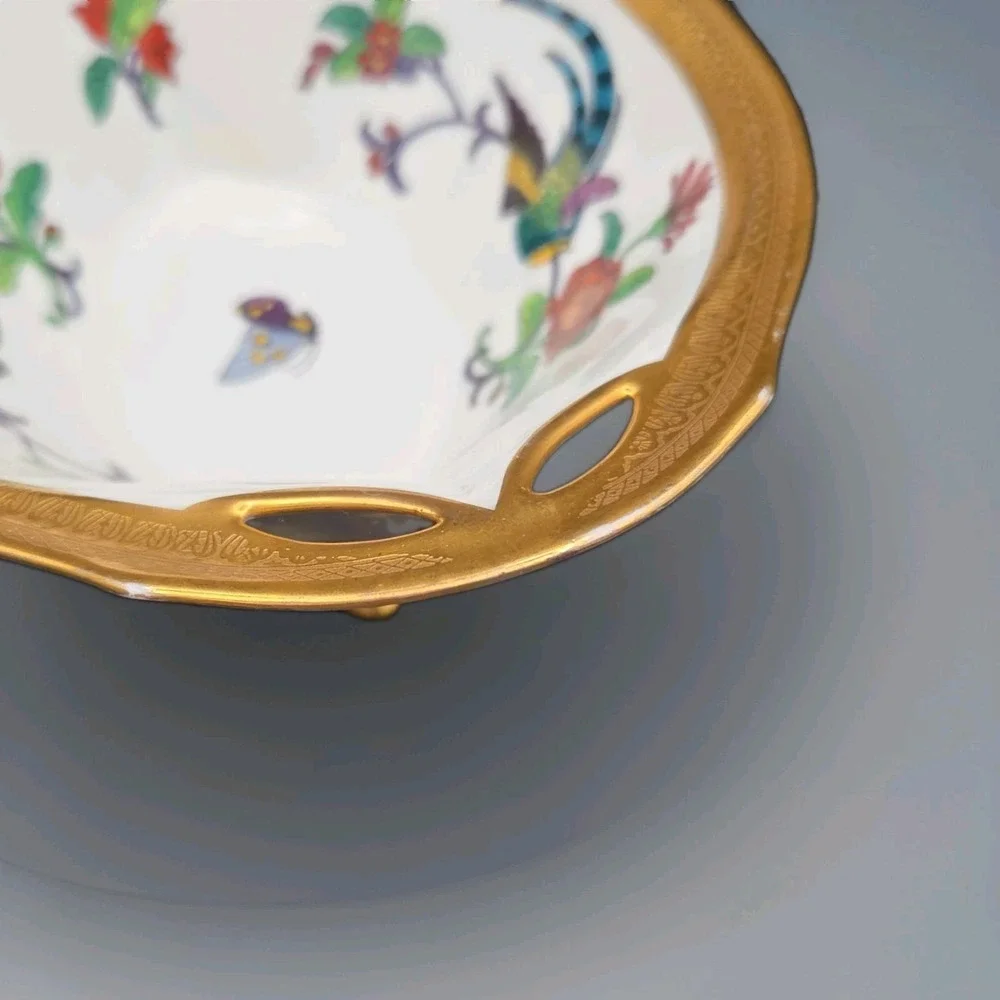 Antique Pickard China Bird of Paradise Footed Bowl Signed J Stein 1912 Mint Gold
